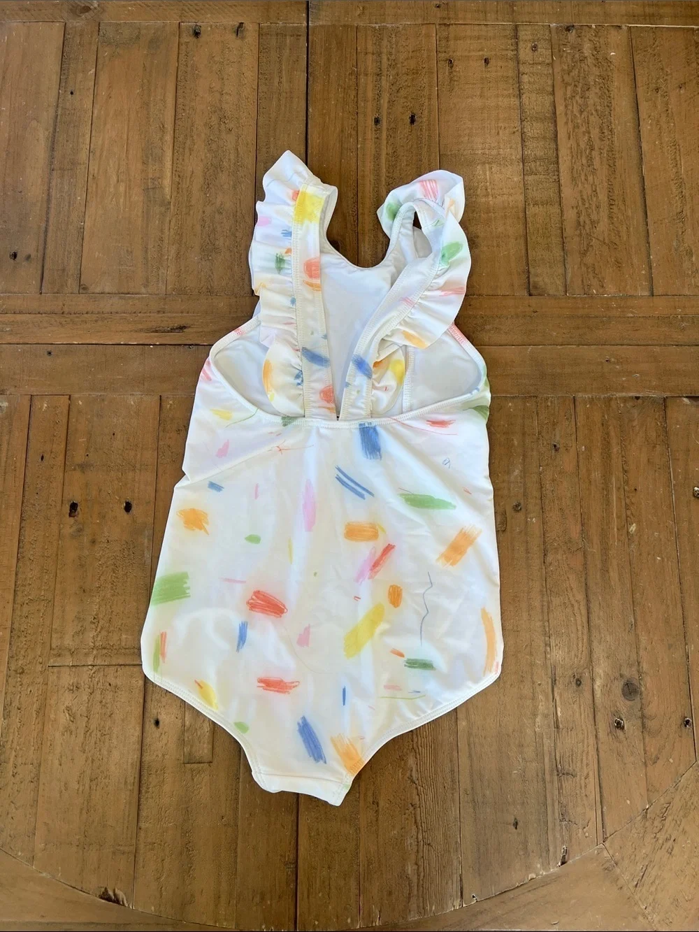 Minnow one piece ruffled swimsuit scribble print 9-10 years nwot